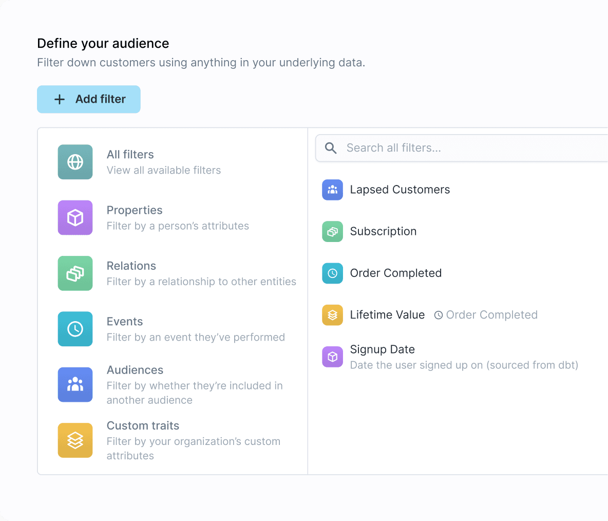 Preview of using Customer Studio to define an audience.