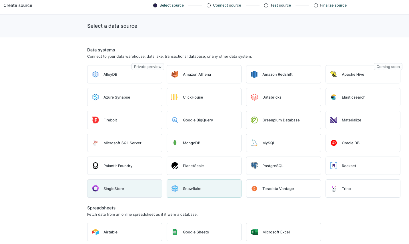 Selecting a data source in Hightouch