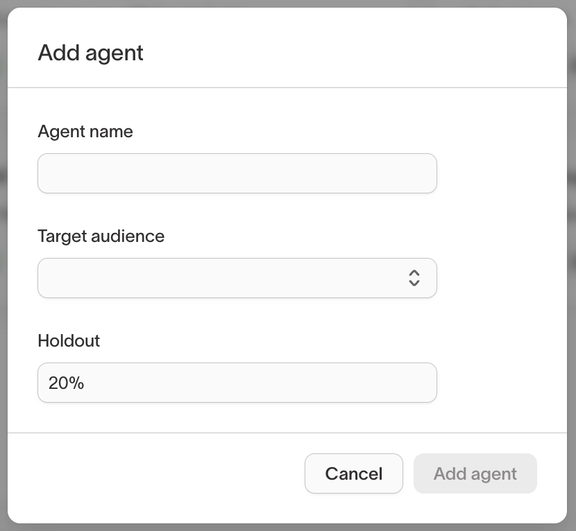 Add a new agent window showing audience selection