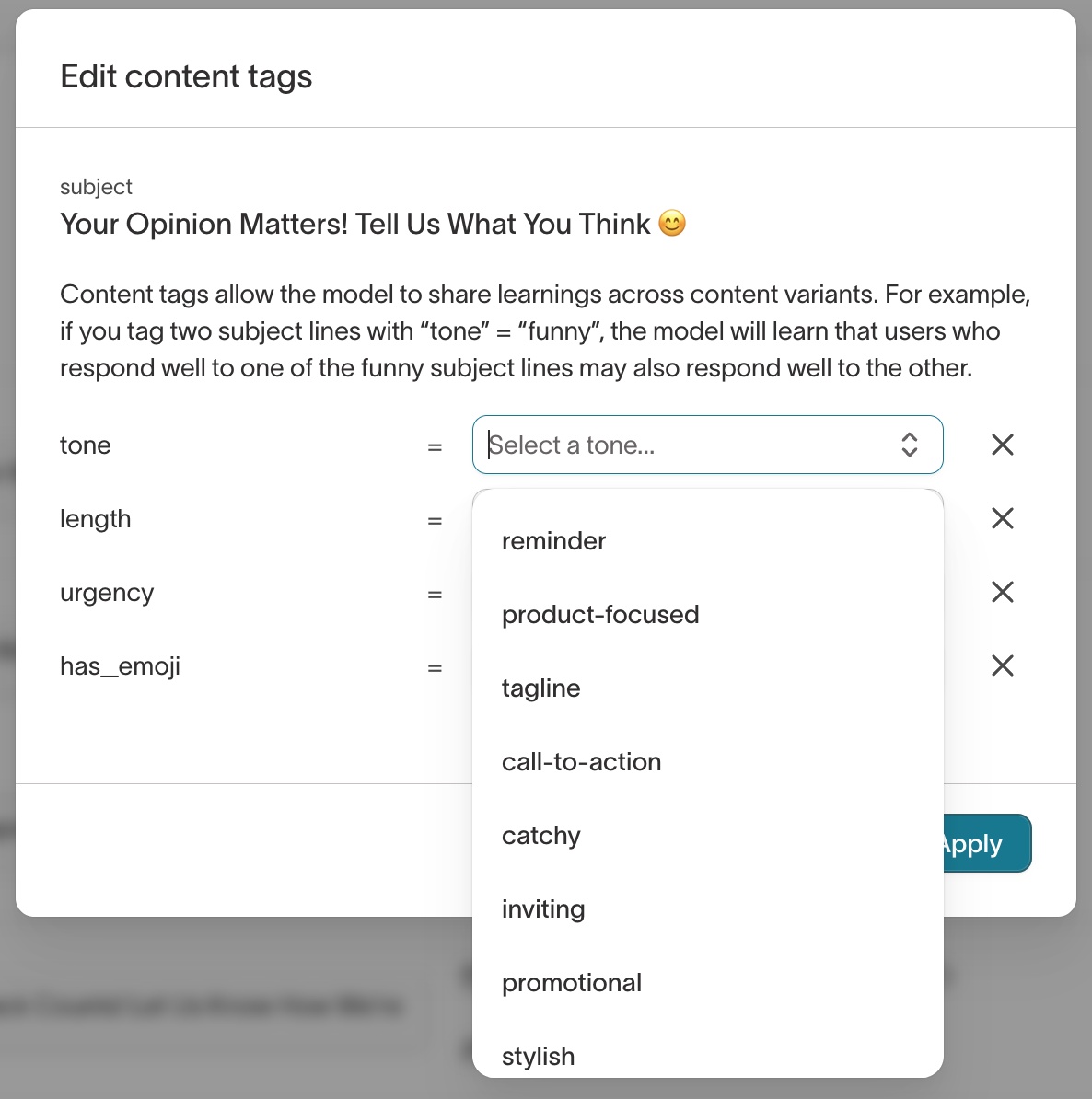 Edit content tags button