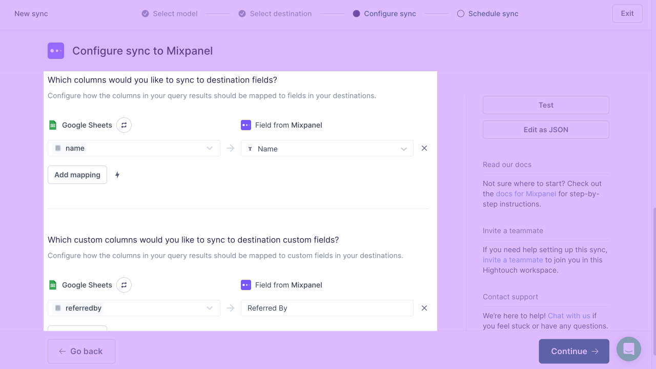 Field mapping in the Hightouch UI