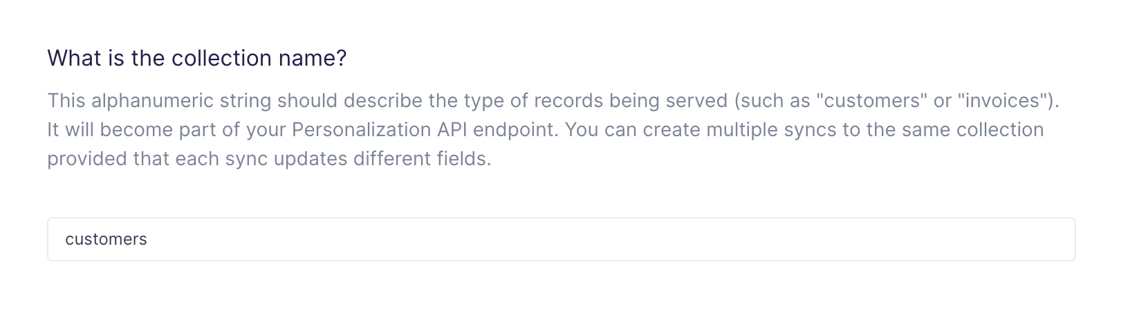 Personalization API collection name