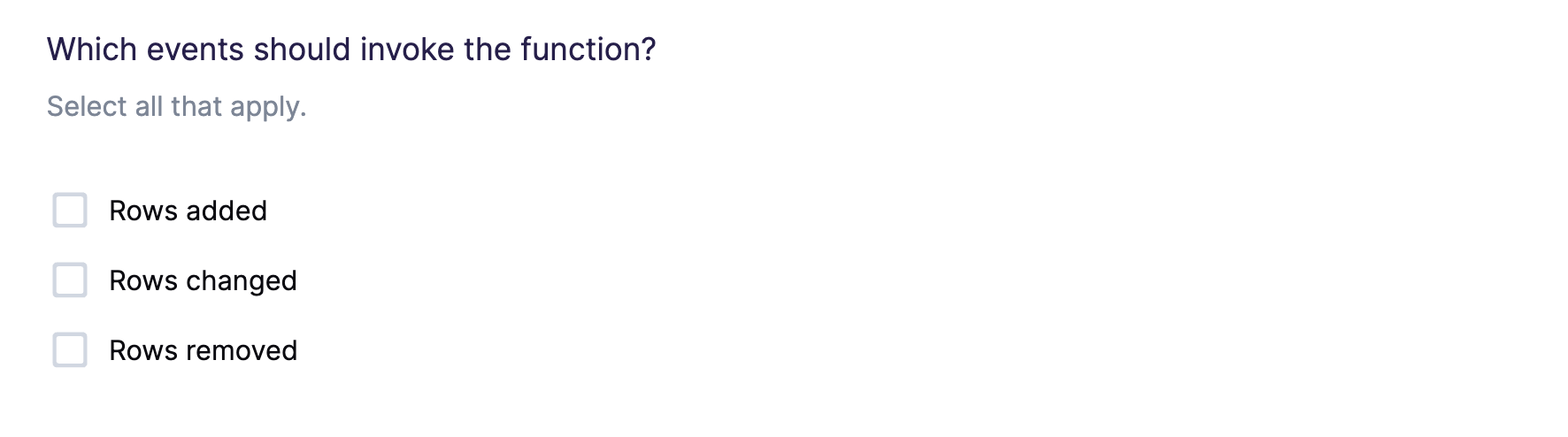 Declaring which events should invoke the Lambda function in Hightouch