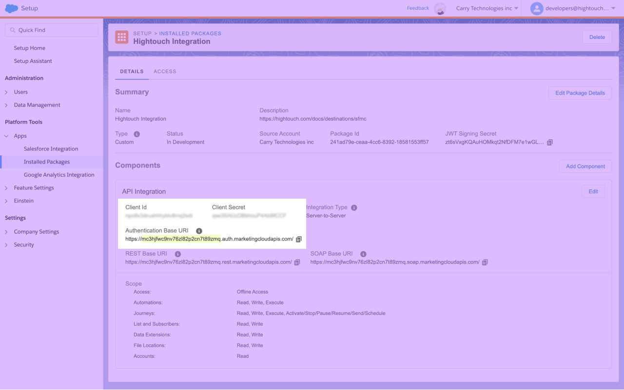 Package configuration in SFMC