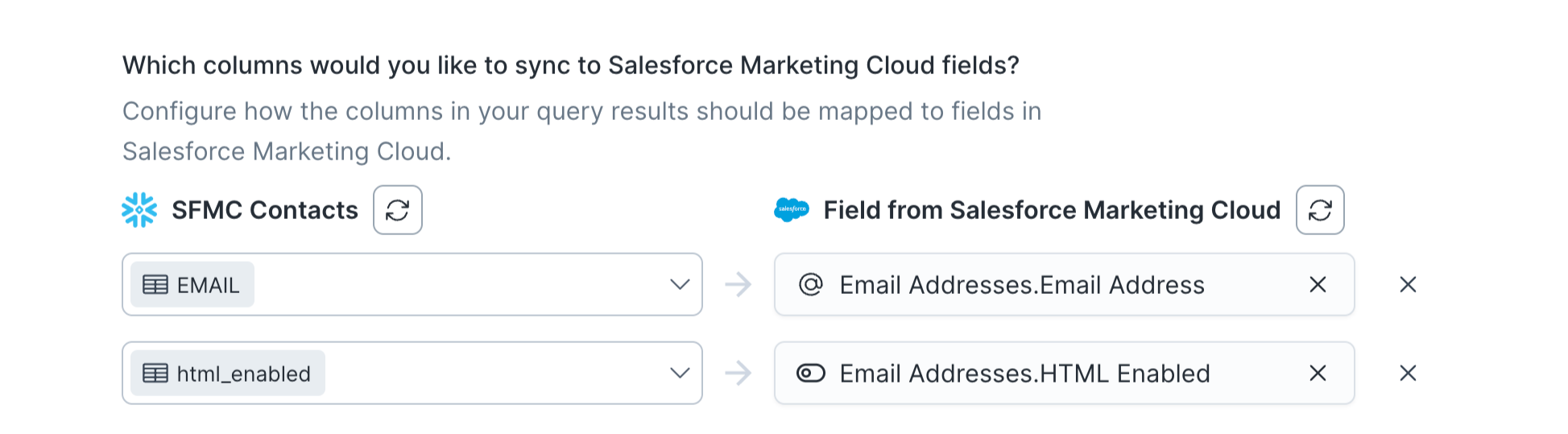 SFMC Contact sync configuration in the Hightouch UI