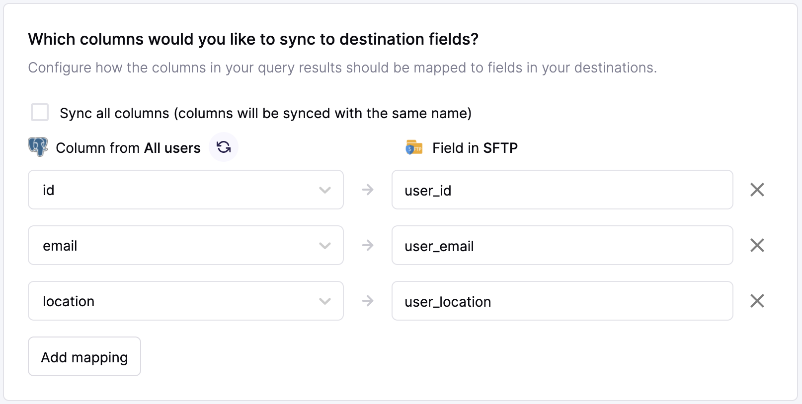 Field mapping in the Hightouch UI