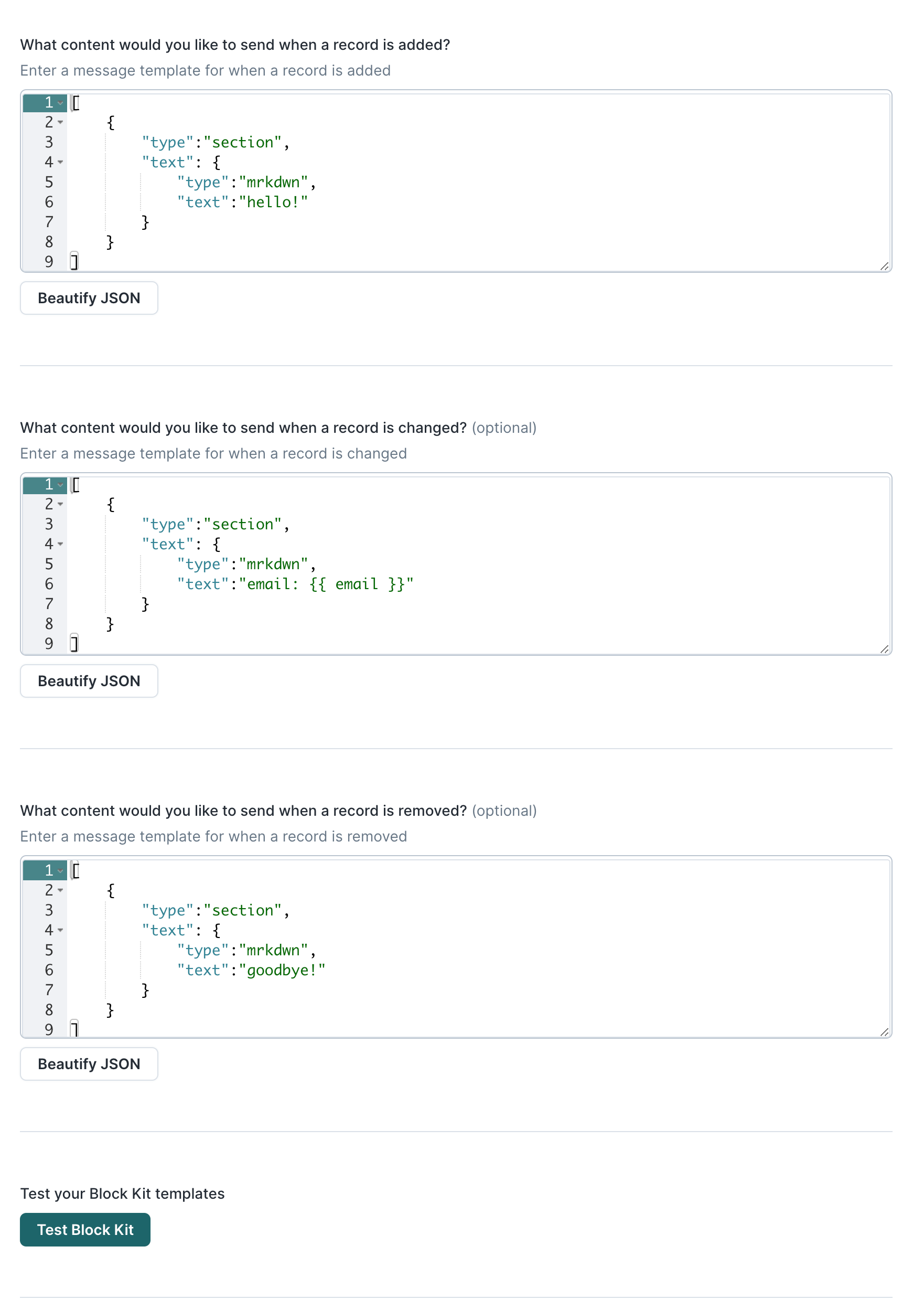 Slack Block Kit template