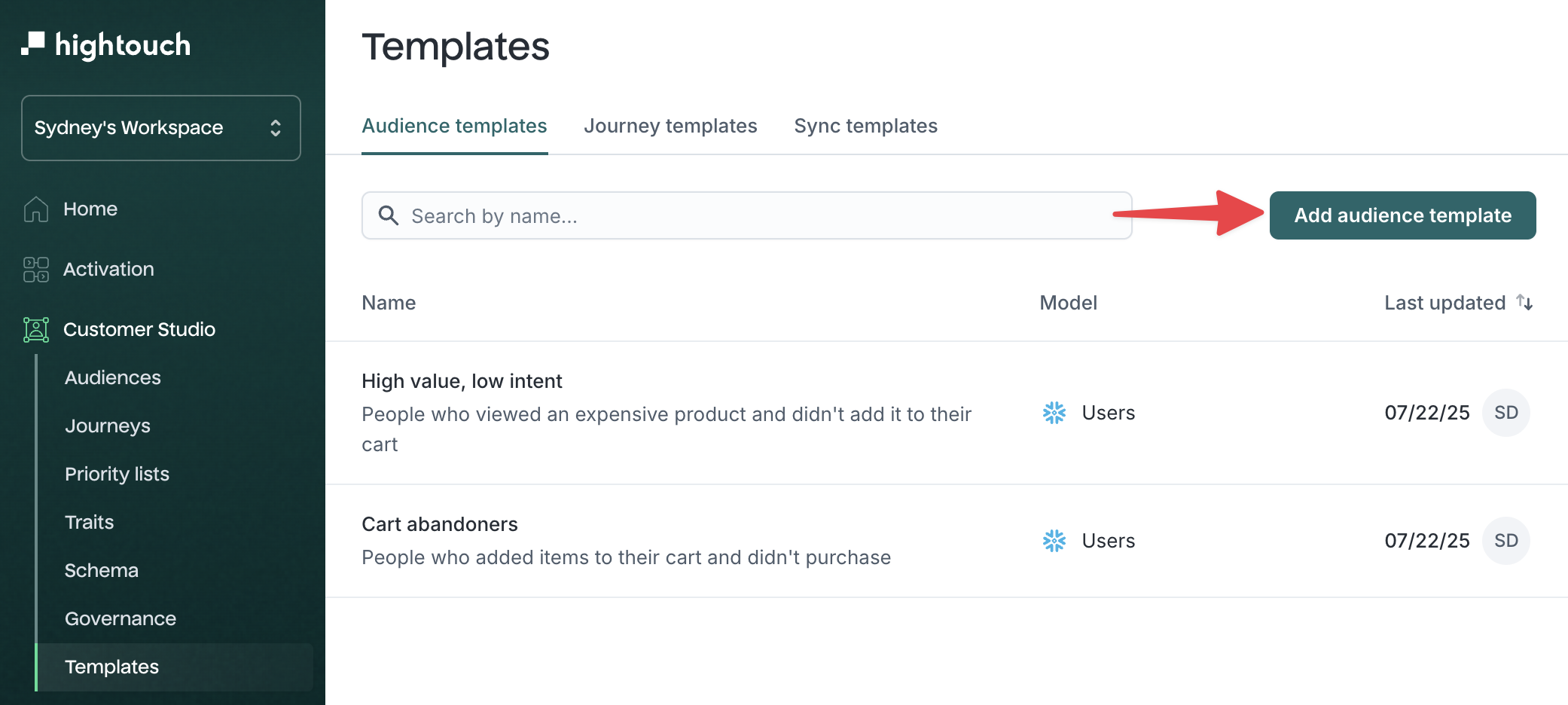 Add audience templates