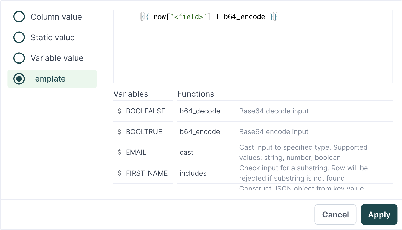 Base 64 template mapping