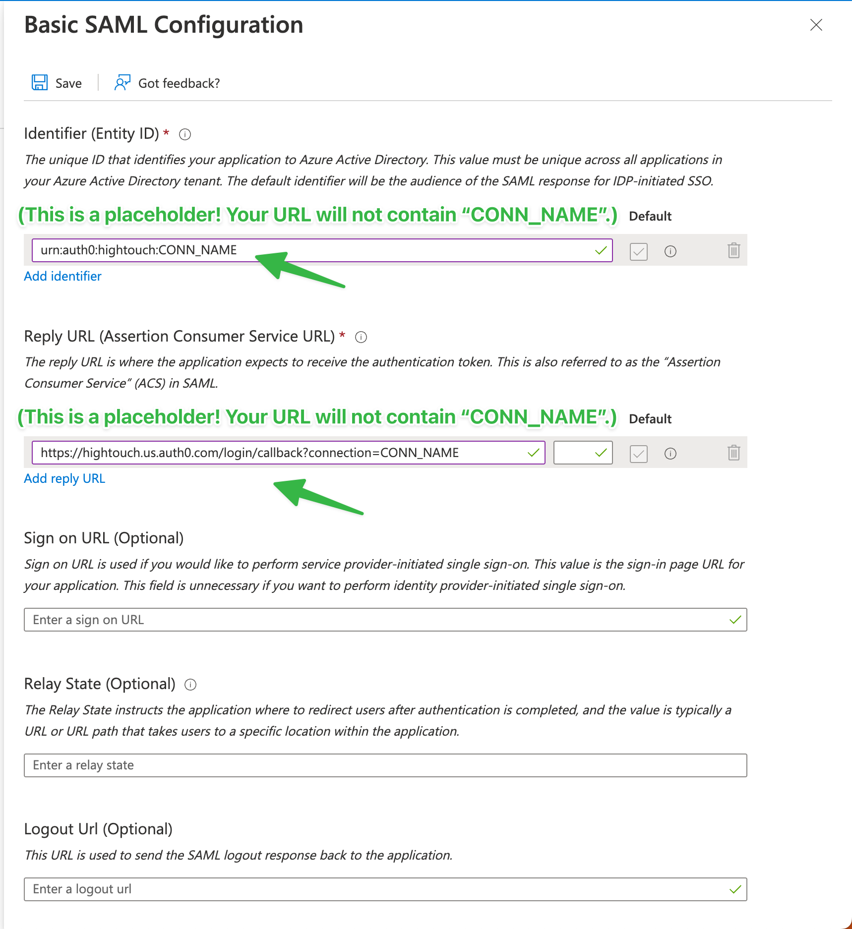 Azure basic SAML configuration